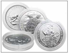 Lindner Münzkapseln Innen-Ø 38,4 mm, Innenhöhe 4,5 mm, 10er-Packung, z.B. für 1½ und 1¼ Oz. Canada (Silber) Polar Bear, Polar Fox, Bison