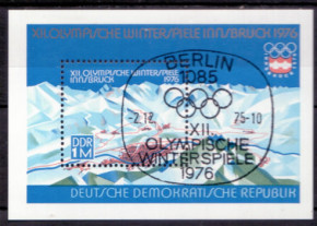 Briefmarken: DDR 1975, Mi.Nr. Block 43, Olympische Winterspiele 1976, Innsbruck. Gestempelt